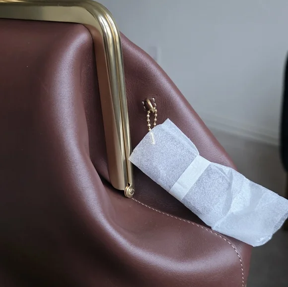 COACH Large Oversized Kisslock Frame Shoulder Bag Clutch Bag Brown - Picture 10 of 11